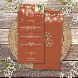 Menu Luzes de Corda Floral em Terracota Jantar de Casam