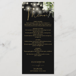 Menu Luzes de Corda Floral Preto e Dourado Jantar de Ca