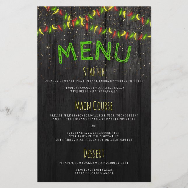 Menu Luzes de Cordas de Pimentos Quentes com Carib (Frente)