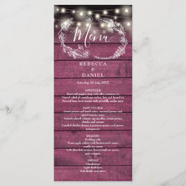 Menu Luzes de Natal Floral Rústica Vermelha Casamento d