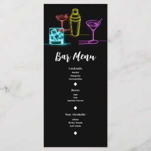 Menu Luzes Neon Glow Coquetéis Bar Aberto Cardápio de C