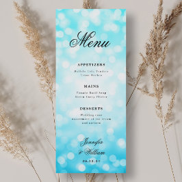 Menu Luzes Turquoise Bokeh de Casamento Elegante