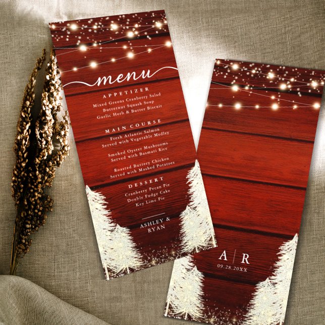 Menu Madeira russa | Luzes de cordas | Casamento de árv (Criador carregado)