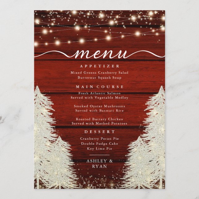 Menu Madeira russa | Luzes de cordas | Casamento de árv (Frente)