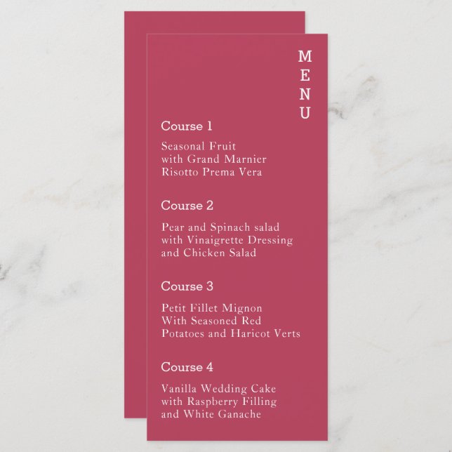 Menu Magenta Simple Modern Wedding (Frente/Verso)
