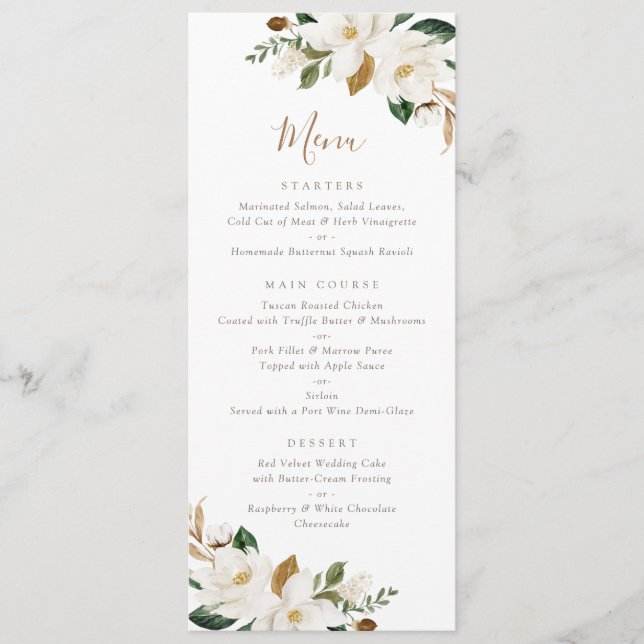 Menu Magnésia Branca Neutra Floral Beige Elegante Moder (Frente)