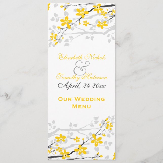Menu Magnolia floresce amarela, cinza Carteira de casam (Frente)