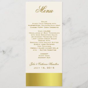 Menu magro goldtone à moda da mesa do casamento