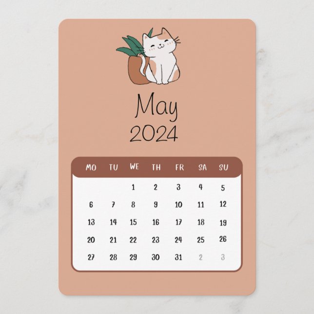 Menu Maio De 2024 Fique Sozinho No Calendário De Gato E (Frente)
