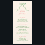 Menu Manuscrito Personalizável do Arco Whimsic<br><div class="desc">Menu chá de panela Whimsical com um belo arco desenhado à mão num estilo divertido e divertido,  acompanhado de uma fonte casual e escrita à mão num esquema de cores divertidas de verde e coral. Este menu pode ser personalizado com o nome do convidado.</div>