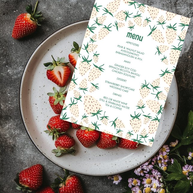 Menu Mão de Amorango Branco, Cute Pineberry, Dobra PERS (White Strawberry Cute Pineberry HAND DRAWN CUSTOM Menu
)