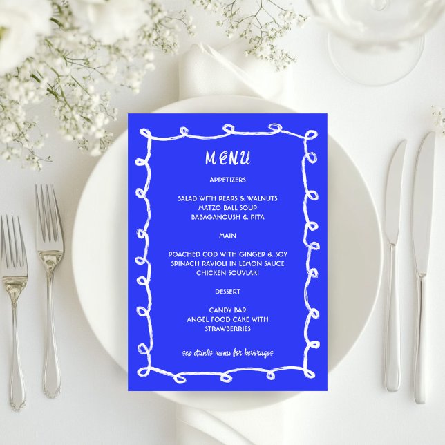 Menu Mão de Loops Mensais Desenhou Bar Personalizado Ba (Messy Loops Hand Drawn Custom Bar Bat Mitzvah Menu
)