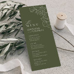 Menu Mão elegante traçada floral, casamento verde<br><div class="desc">Ilustração delicada e elegante de flores desenhadas à mão e detalhes modernos de tipografia de scripts, em verde e branco escuro, simples e romântico. Menus de casamento floral de excelente para casamento rústico moderno, casamento de jardins de campo e casamento de boho simples no verão e no inverno. Totalmente personalizável...</div>