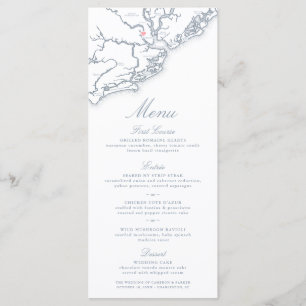 Menu Mapa de Charleston SC Elegante Casamento Azul Empo