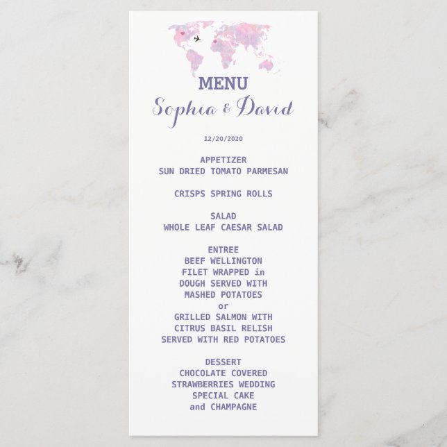 Menu Mapa Mundial de Aquarela de Destino (Frente)