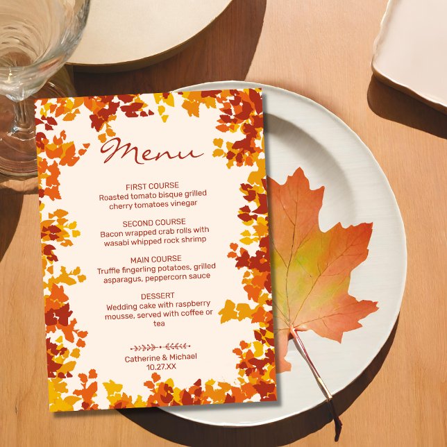 Menu Maple Deixa Orange & Terracotta Autumn Casamento (Criador carregado)