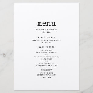 Menu Máquina de escrever minimalista vintage casamento