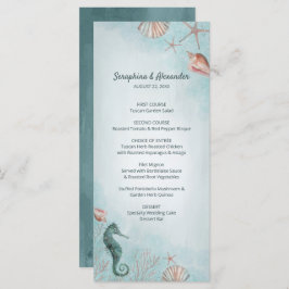 Menu Mar | Beach Blue Watercolor Seashells Casamento