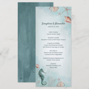 Menu Mar Casamento de Conchas de Azul de Praia