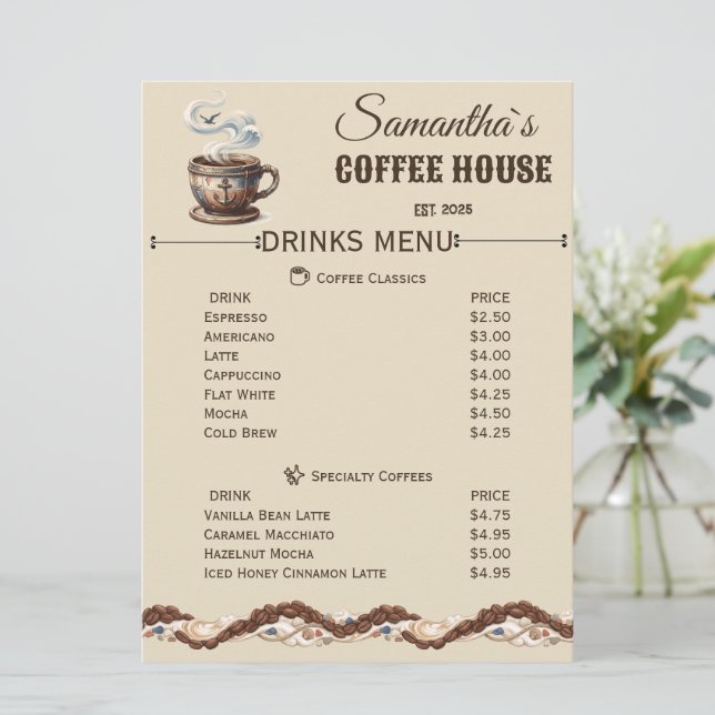 Menu Marca Personalizada do Café Costeiro  (Em pé/Frente)