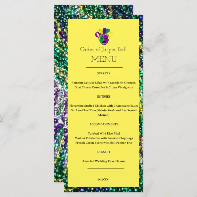 Menu Mardi Gras (Frente/Verso)