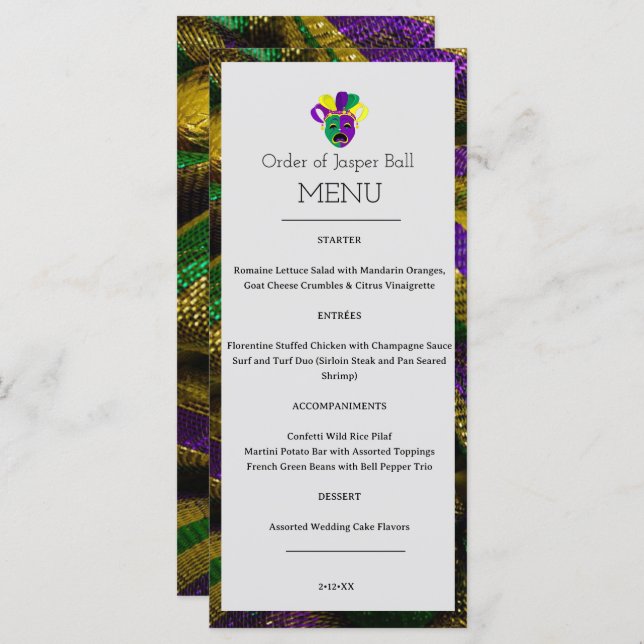 Menu Mardi Gras (Frente/Verso)