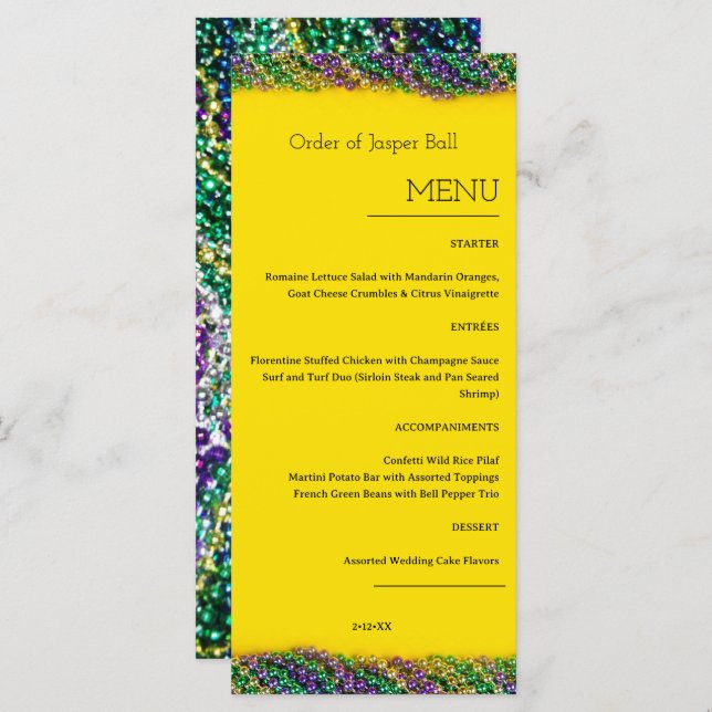 Menu Mardi Gras (Frente/Verso)