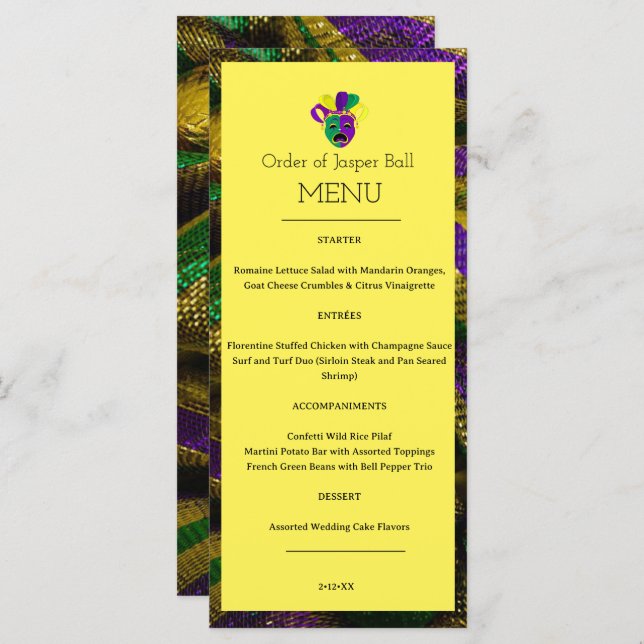 Menu Mardi Gras (Frente/Verso)