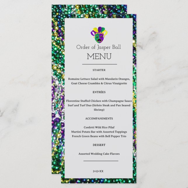 Menu Mardi Gras (Frente/Verso)
