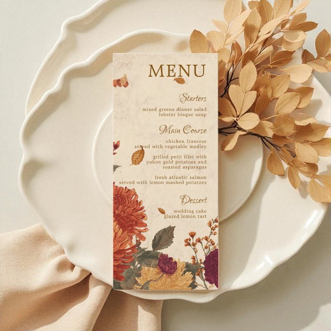 Menu Marigold Border Rustic Boho Autumn Casamento Flora (Marigold Border Rustic Boho Autumn Floral Wedding Menu)