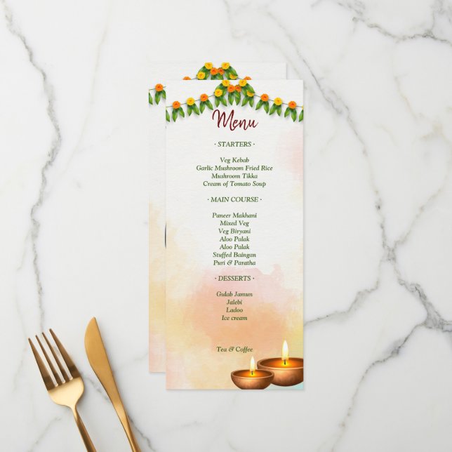 Menu Marigold garlands com o casamento Hindu casal Tami (Frente/Verso In Situ)