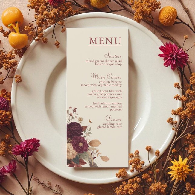 Menu Marigold Rustic Boho Autumn Casamento Floral (Criador carregado)