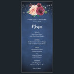 Menu Marinho Azul Blush Burgundy Rosa Luzes de Casament<br><div class="desc">Estes elegantes cartões de cardápio florais apresentam um design floral cor-de-água pincel cor-de-rosa e rosa burgundy com luzes de cordas sobre um fundo azul marinho. Personalize-os com o seu próprio texto. Visite nossa loja ou veja nossas páginas de coleta para ver a faixa de cheios de produtos correspondentes que você...</div>