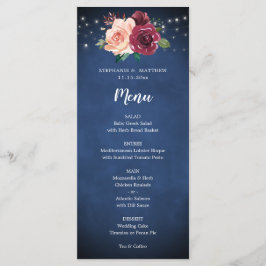 Menu Marinho Azul Blush Burgundy Rosa Luzes de Casament