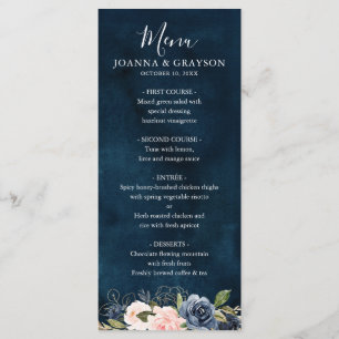 Menu Marinho Azul Blush Rosa Rosa Boho Casamento