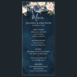 Menu Marinho Azul Blush Rosa Rosa Boho Casamento<br><div class="desc">Belo carde cardápio de boho floral apresenta gráficos florais de cor d'água pintados manualmente / rosas em tons ricos de azul marinho e cor-de-rosa / pêssego e estilo encantador de letras de mão. Entre em contato comigo para obter ajuda sobre a personalização ou se você precisar de outro produto com...</div>