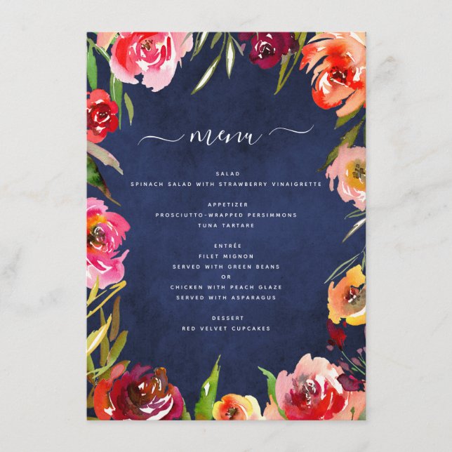 Menu Marinho Azul Casamento Floral Azul (Frente)