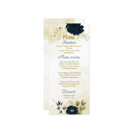 Menu Marinho azul de marfim de ouro floral casamento