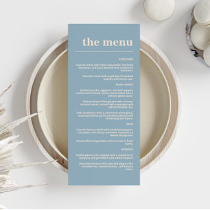 Menu Marinho Azul Dusty de Casamento de Tipografia Negr