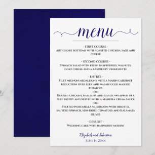 Menu Marinho Azul e Casamento Branco da Caligrafia