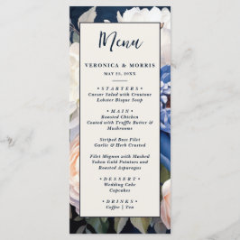 Menu Marinho Azul e Pincel Pintado Casamento Floral Ros