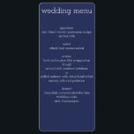 Menu marinho Azul Moderno de Casamento<br><div class="desc">Marinho azul moderno menu casamento convites personalizados com texto personalizável</div>