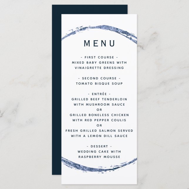 Menu Marinho Blue Rustic Circle Ampersand Weding (Frente/Verso)