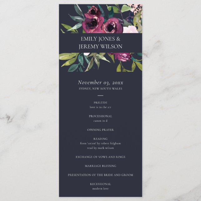 MENU MARINHO BLUSH BURGUNDY FLORA WEDDING CEREMONY PROG (Frente)