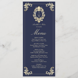 Menu Marinho Casamento Dourado Azul Barroco