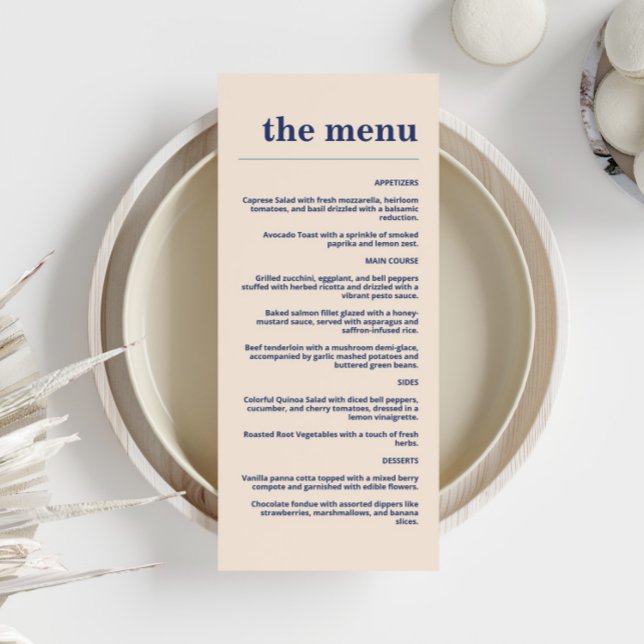 Menu Marinho de Casamento Dusty,  de Tipografia Negra M (Criador carregado)