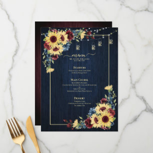 Menu Marinho de girassol Blue Burgundy Casamento Floral