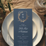Menu marinho de ouro clássico monograma floral Casament<br><div class="desc">**Este design faz parte de um conjunto e coleção exclusivos; A cor do texto e do papel é personalizável e não é o Real Foil** - Esquema de Cores Clássico: Marinho azul, branco e ouro para uma aparência refinada. - Incorporações Florais e Botânicas: vibração do jardim romântico. - Monograma de...</div>