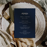 Menu Marinho de Script Minimalista Moderno Azul | Casam<br><div class="desc">Este elegante e minimalista cartão de cardápio de casamento apresenta uma tipografia moderna e texto limpo,  sans serif para um simples e na moda escuro design azul marinho que você vai adorar.</div>