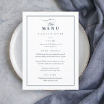 Menu Marinho Elegante Clássico Casamento Azul e Branco<br><div class="desc">Este Menu de Casamento Elegante Clássico é simples e versátil. Ele apresenta um design branco e azul marinho com um monograma,  detalhes de script,  quadro simples e texto editável formal. Clique no botão editar para personalizar este design.</div>